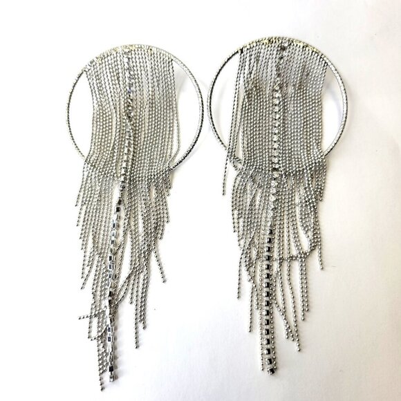 Silver Tone Tassel Earrings Tone Chandelier Earrings Bridal Earring - Picture 2 of 6